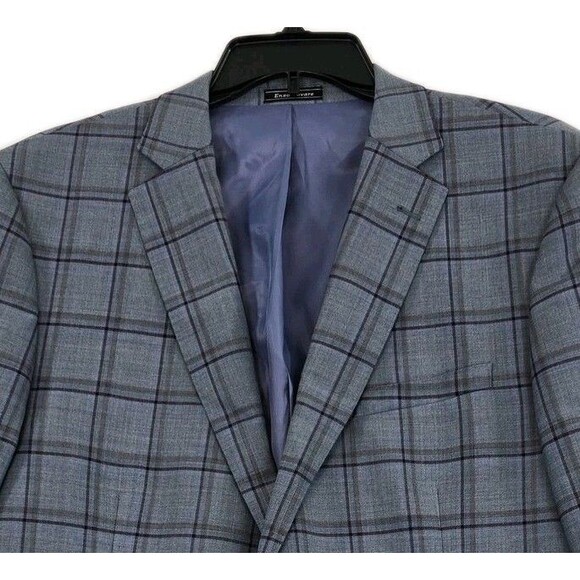 Enzo Tovare Blazer Sport Coat Mens 46R Blue Gray Plaid Wool Two Button Vented - Picture 1 of 16